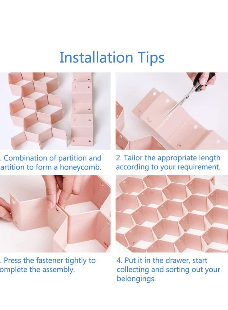 Drawer Organizer Divider Honeycomb Separator Adjustable for Ties, Underwear, Cosmetics and Jewelry, Sock, (Pink) - Image 4