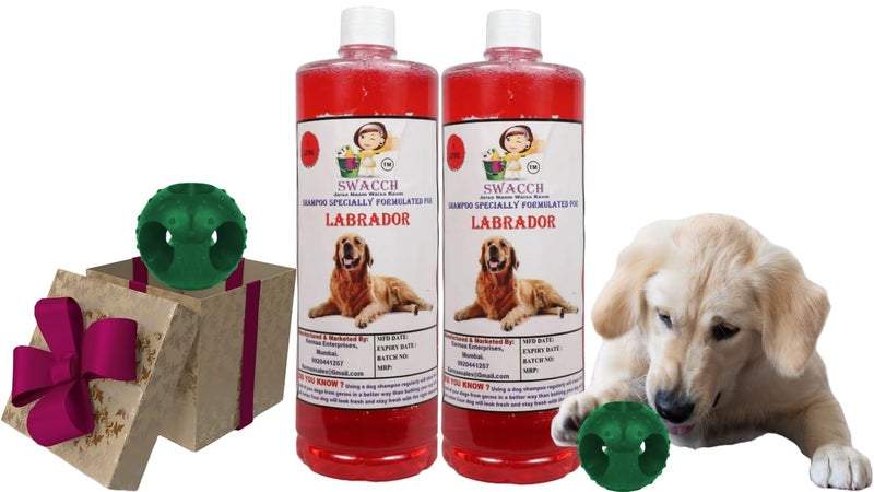 swacch Pet Shampoo | Puppy Safe Shampoo | PH Balanced | Ditch to Itch for Labrador Dog Shampoo 2 Litre (Strawberry) + Goofy Ball Chew Toy Combo Pack - Image 1