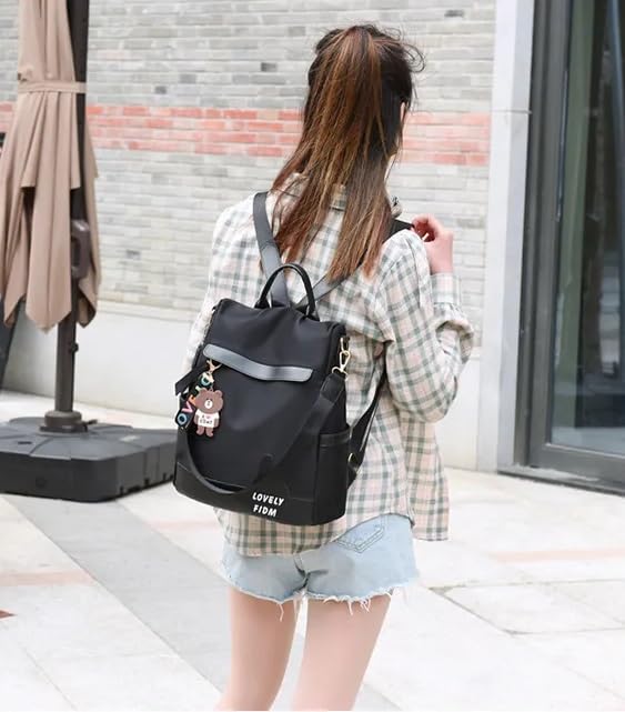 WANQLYN Backpack Purse for Women - Convertible Satchel Handbags Shoulder Bag,Anti-Theft Oxford Cloth Travel Daypack Zipper Bags for Ladies Girls (PLAIN BLACK) - Image 2