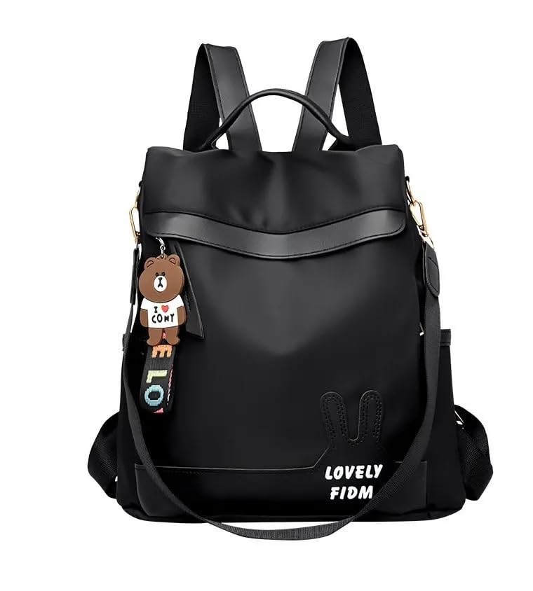 WANQLYN Backpack Purse for Women - Convertible Satchel Handbags Shoulder Bag,Anti-Theft Oxford Cloth Travel Daypack Zipper Bags for Ladies Girls (PLAIN BLACK) - Image 1