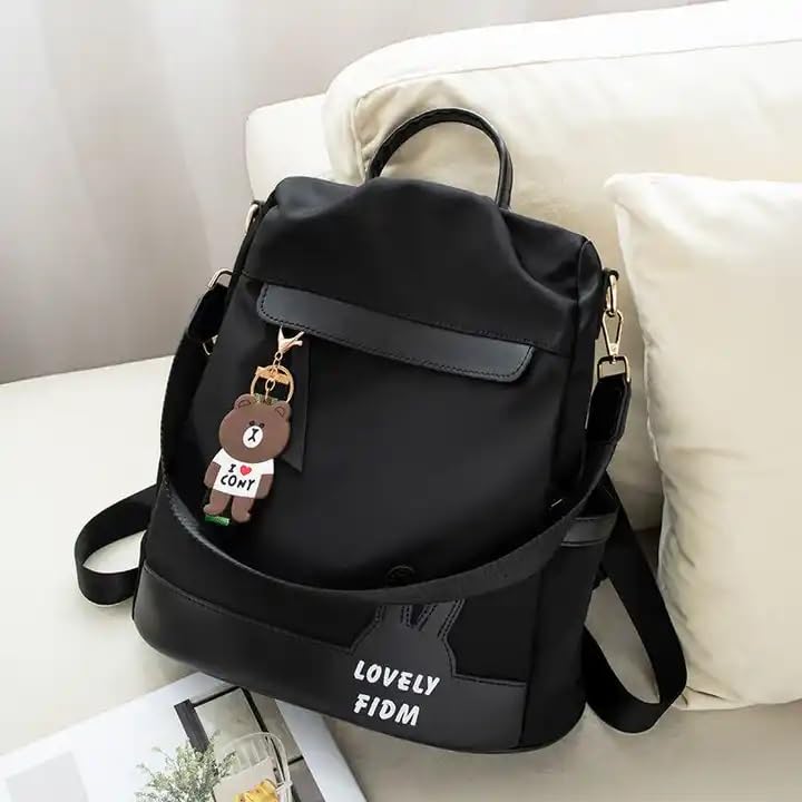 WANQLYN Backpack Purse for Women - Convertible Satchel Handbags Shoulder Bag,Anti-Theft Oxford Cloth Travel Daypack Zipper Bags for Ladies Girls (PLAIN BLACK) - Image 4