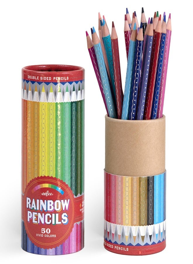 eeBoo Rainbow 25 Double Sided Colored Pencils, 50 Colors, in Canister - Image 1