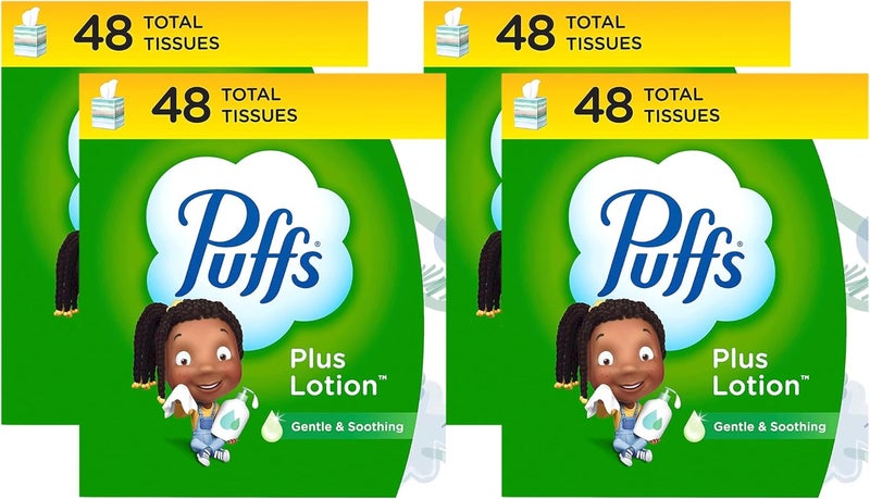 Puffs Plus Lotion Facial Tissue 1 Cube Box 48 Tissues Per Box Pack of 4 - Image 1