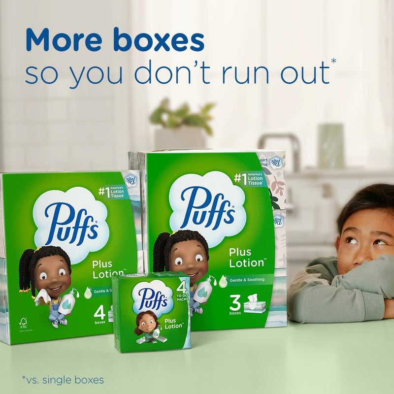 Puffs Plus Lotion Facial Tissue 1 Cube Box 48 Tissues Per Box Pack of 4 - Image 3