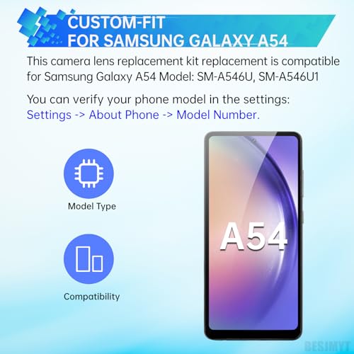BESJMYT 2 Pack Rear Camera Lens Replacement for Samsung Galaxy A54 Adhesive Back Camera Glass Lens with Full Fix Tool Repair Kit Tweezers Dust Cloth for A54 SM-A546U SM-A546U1 - Image 2