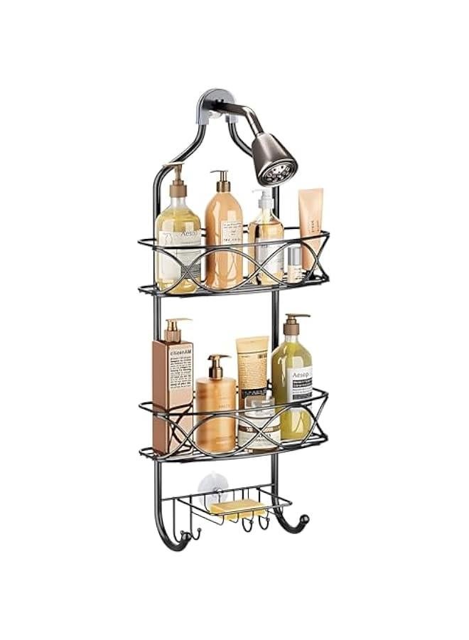 هوكور حامل دش معلق من 3 طبقات مع خطافات من دوركو، ارفف حمام من الستانلس ستيل لا تحتاج الى حفر ومقاومة للصدا مع طبق صابون للشامبو والصابون واسفنجة الاستحمام والمناشف - Image 1