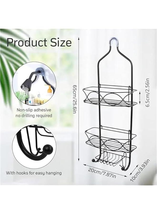 هوكور حامل دش معلق من 3 طبقات مع خطافات من دوركو، ارفف حمام من الستانلس ستيل لا تحتاج الى حفر ومقاومة للصدا مع طبق صابون للشامبو والصابون واسفنجة الاستحمام والمناشف - Image 2