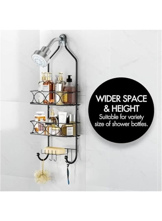 هوكور حامل دش معلق من 3 طبقات مع خطافات من دوركو، ارفف حمام من الستانلس ستيل لا تحتاج الى حفر ومقاومة للصدا مع طبق صابون للشامبو والصابون واسفنجة الاستحمام والمناشف - Image 3