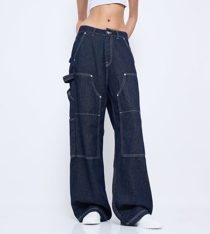 F5 Women's Relaxed Fit Denim Jeans - Dark Blue - Image 2