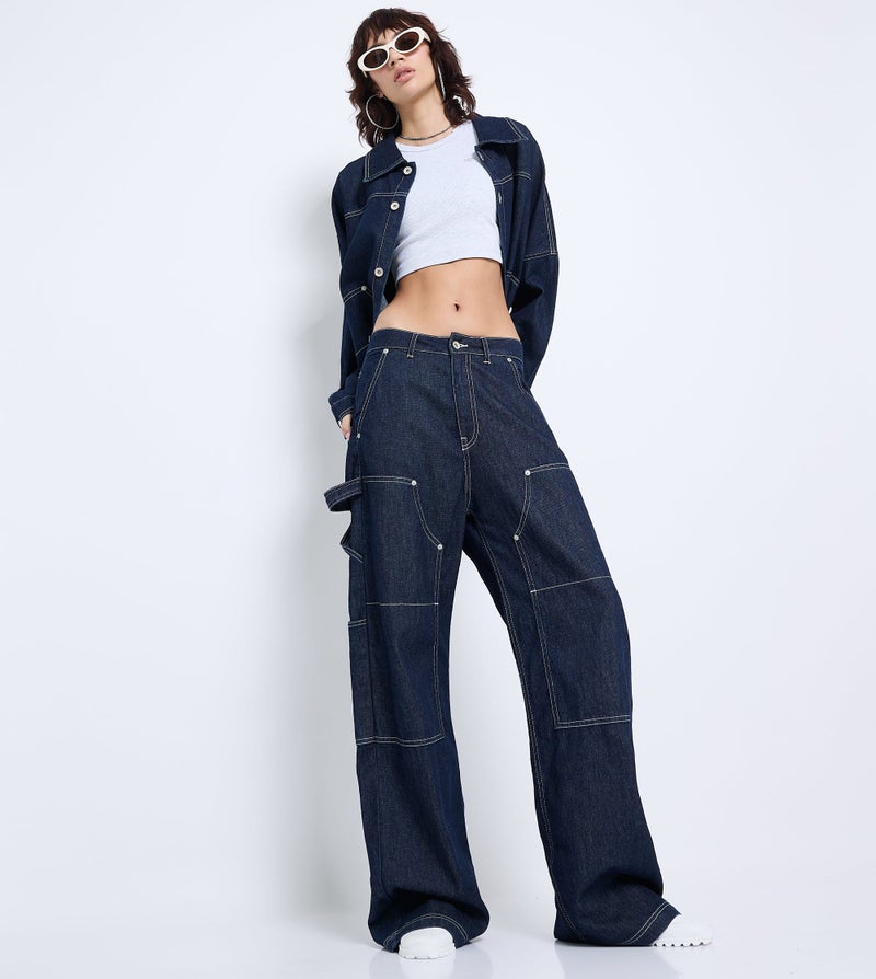 F5 Women's Relaxed Fit Denim Jeans - Dark Blue - Image 1