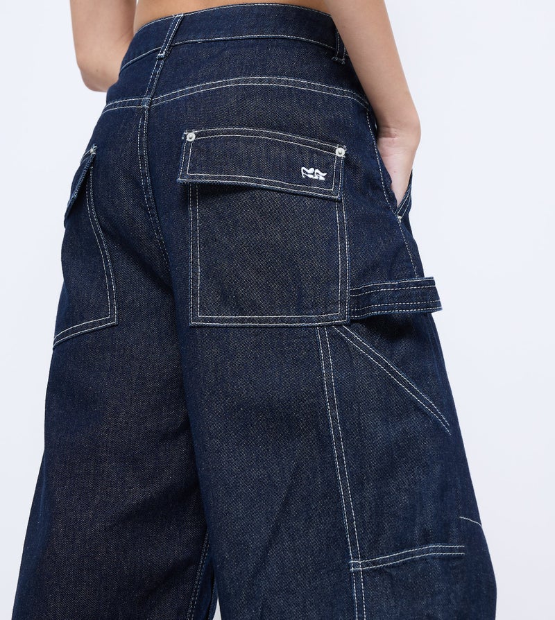 F5 Women's Relaxed Fit Denim Jeans - Dark Blue - Image 3