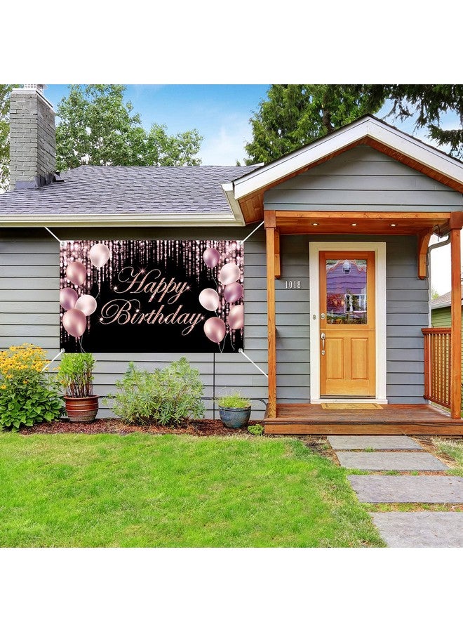 تفكس جيه خلفية لافتة عيد ميلاد سعيد باللون الأسود والوردي، لافتة عيد ميلاد سعيد كبيرة، خلفية ساحة عيد ميلاد سعيد، خلفية عيد ميلادي، حفلة استحمام الطفل، لوازم تزيين السيارة الداخلية والخارجية للنساء والفتيات - Image 5