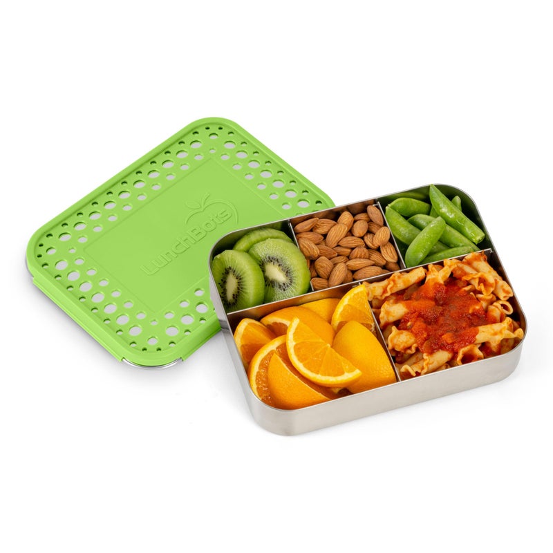 LunchBots حاوية غداء LunchBots الكبيرة من الفولاذ المقاوم للصدأ - تصميم بخمسة أقسام يحمل مجموعة متنوعة من الأطعمة - صندوق بينتو معدني - آمن في غسالة الصحون - غطاء من الفولاذ المقاوم للصدأ - نقاط خضراء - Image 2