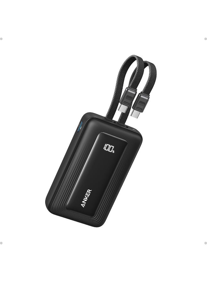 أنكر Anker Zolo Power Bank, 10,000mAh 35W Max Fast Portable Charger with Built-in dual USB-C Cables, USB-C&A, Battery Pack for iPhone 17/16 Series, MacBook, Galaxy - Black black - Image 1