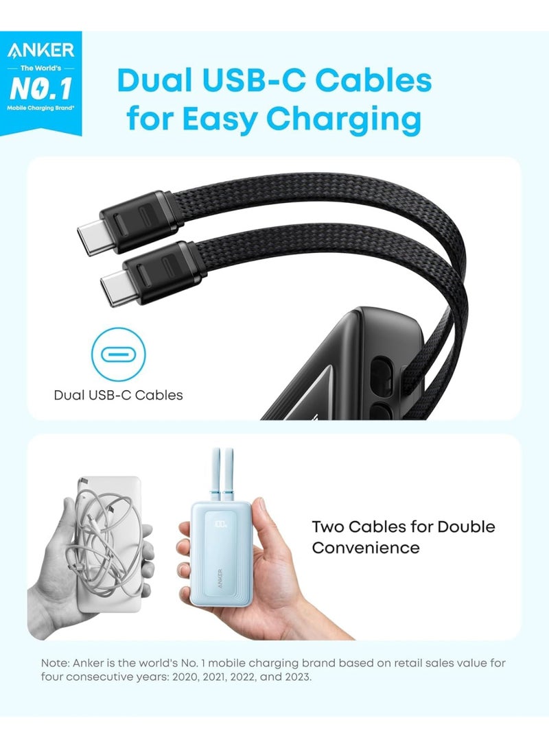 أنكر Anker Zolo Power Bank, 10,000mAh 35W Max Fast Portable Charger with Built-in dual USB-C Cables, USB-C&A, Battery Pack for iPhone 17/16 Series, MacBook, Galaxy - Black black - Image 2