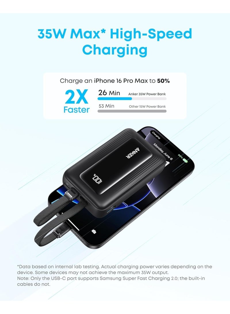 أنكر Anker Zolo Power Bank, 10,000mAh 35W Max Fast Portable Charger with Built-in dual USB-C Cables, USB-C&A, Battery Pack for iPhone 17/16 Series, MacBook, Galaxy - Black black - Image 3
