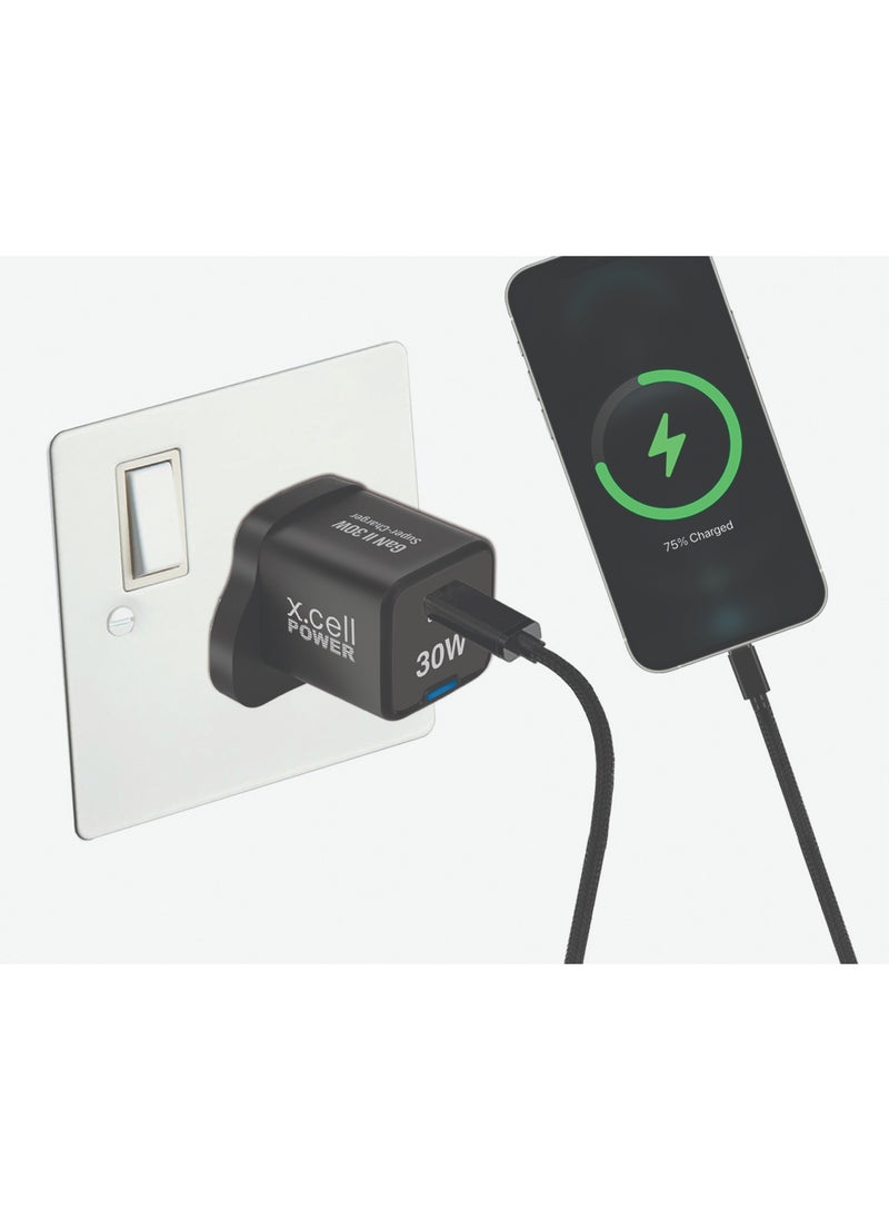 X.Cell GaN II 30W USB-C Charger | PD 3.0 & PPS Fast Charging | Ultra-Compact Design | Super-Fast Charging for iPhone, Samsung, iPad, MacBook Air | Heat-Safe, Travel-Ready – Black  - Image 1