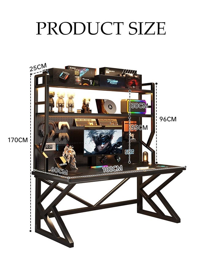 Spides Double K Shaped Computer Desk Multifunctional Gaming Desk with Storage Shelves and Pegboard Ergonomic PC Desktop Computer Gaming Table with 2 Tier Sturdy Metal Frame Large Study Writing Workstation Table for Home Office,Study, Work - Image 4