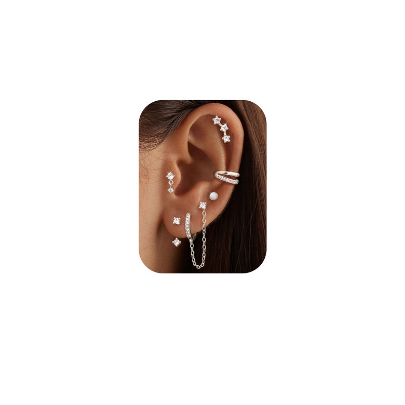 MILACOLATO 6 Pairs Silver Earrings Stacks for Women Trendy Dainty 14K Gold Plated Small Stud Huggie Hoop Earring Sets for Multiple Piercing Hypoallergenic Flat Back Cartilage Earrings for Sensitive Ears SD - Image 1