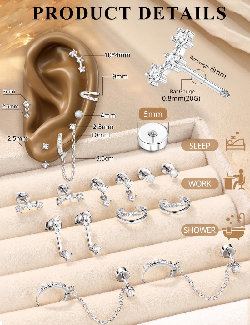 MILACOLATO 6 Pairs Silver Earrings Stacks for Women Trendy Dainty 14K Gold Plated Small Stud Huggie Hoop Earring Sets for Multiple Piercing Hypoallergenic Flat Back Cartilage Earrings for Sensitive Ears SD - Image 2
