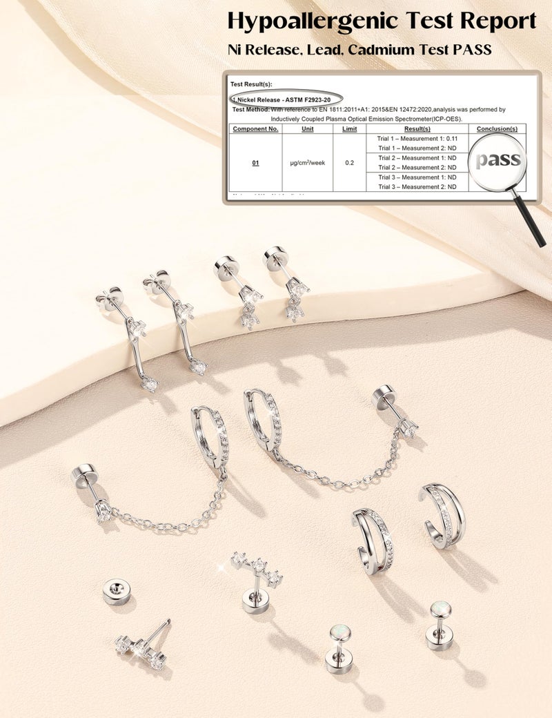 MILACOLATO 6 Pairs Silver Earrings Stacks for Women Trendy Dainty 14K Gold Plated Small Stud Huggie Hoop Earring Sets for Multiple Piercing Hypoallergenic Flat Back Cartilage Earrings for Sensitive Ears SD - Image 5