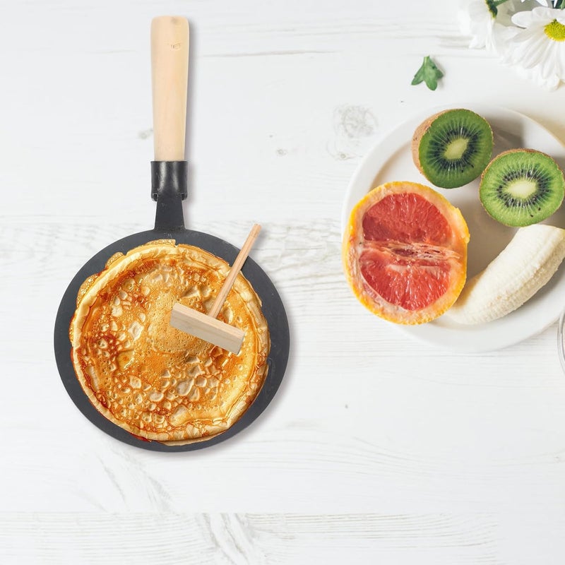 Pancake Pan and Crepe Pan Set with Wooden Handle 13Cm Nonstick Flat Frying Skillet for Traditional Sugar Painting DIY and Breakfast Cooking - Image 3