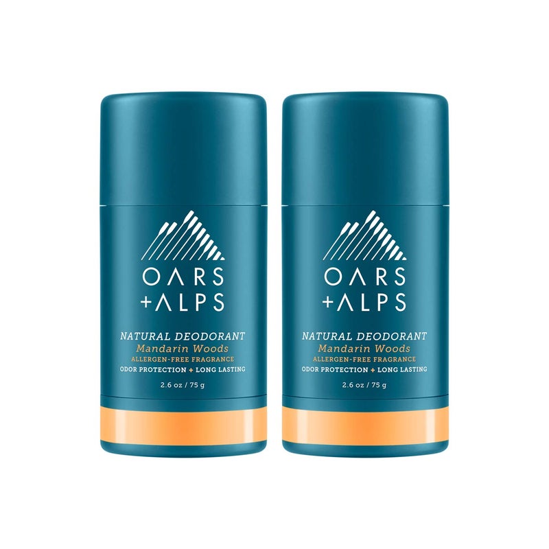 Oars + Alps Aluminum Free Deodorant for Men and Women, Dermatologist Tested and for Sensitive Skin, Vegan, Mandarin Woods, 2 Pack, 2.6 Oz Each