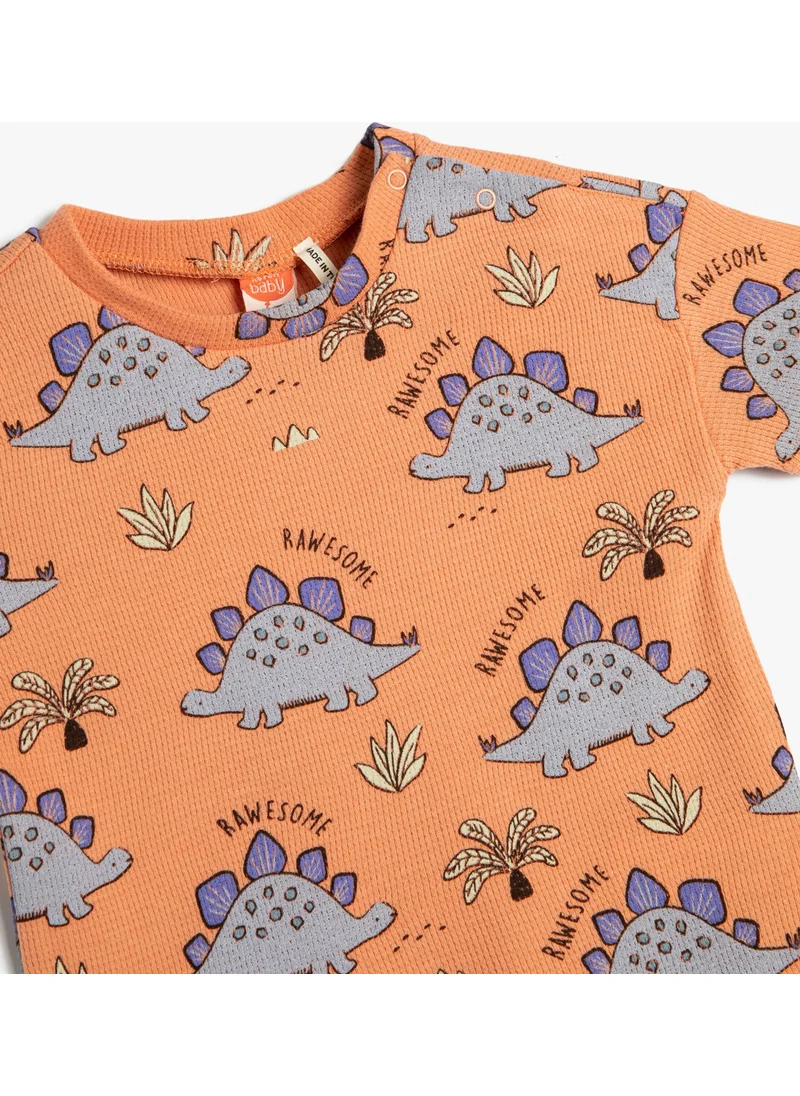 كوتون T-Shirt Dinosaur Printed Short Sleeve Crew Neck Cotton