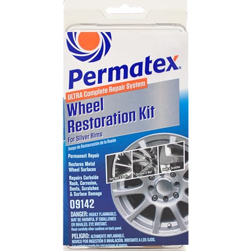 Permatex 09142 Wheel Restoration Kit Silver EasytoUse Do It Yourself Kit Repairs Unappealing Wheel Damage Including Curbside Rash Corrosion and Scuffs for Like New Appearance - Image 1
