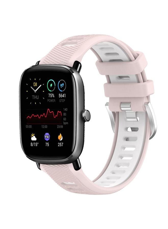 For Amazfit GTS 4 Mini 22mm Cross Texture Two Color Silicone Steel Buckle Watch Band Pink & White 