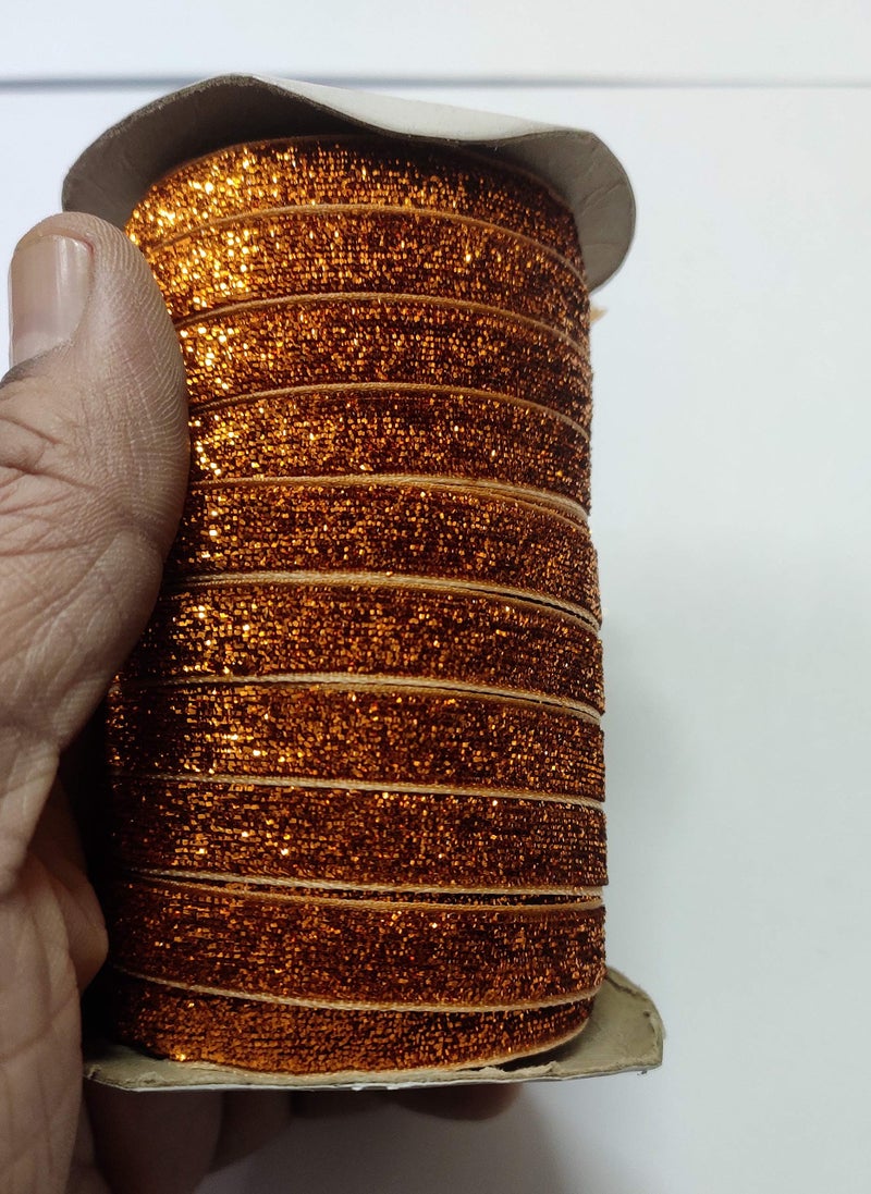 OMX Roll of Sparkle Glitter Ribbon Patti Lace (32 Meters) (Border) with 1cm (10mm) Width, Saree Border, Party Decoration, Craftwork (Copper) - Image 2