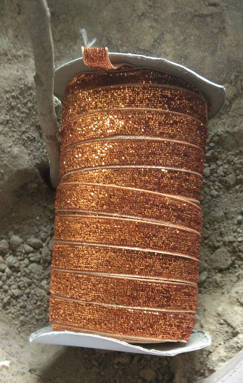 OMX Roll of Sparkle Glitter Ribbon Patti Lace (32 Meters) (Border) with 1cm (10mm) Width, Saree Border, Party Decoration, Craftwork (Copper) - Image 3