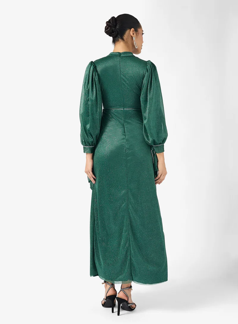 Khizana Ruched Dress With Puff Sleeves