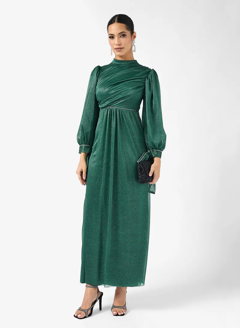 Khizana Ruched Dress With Puff Sleeves