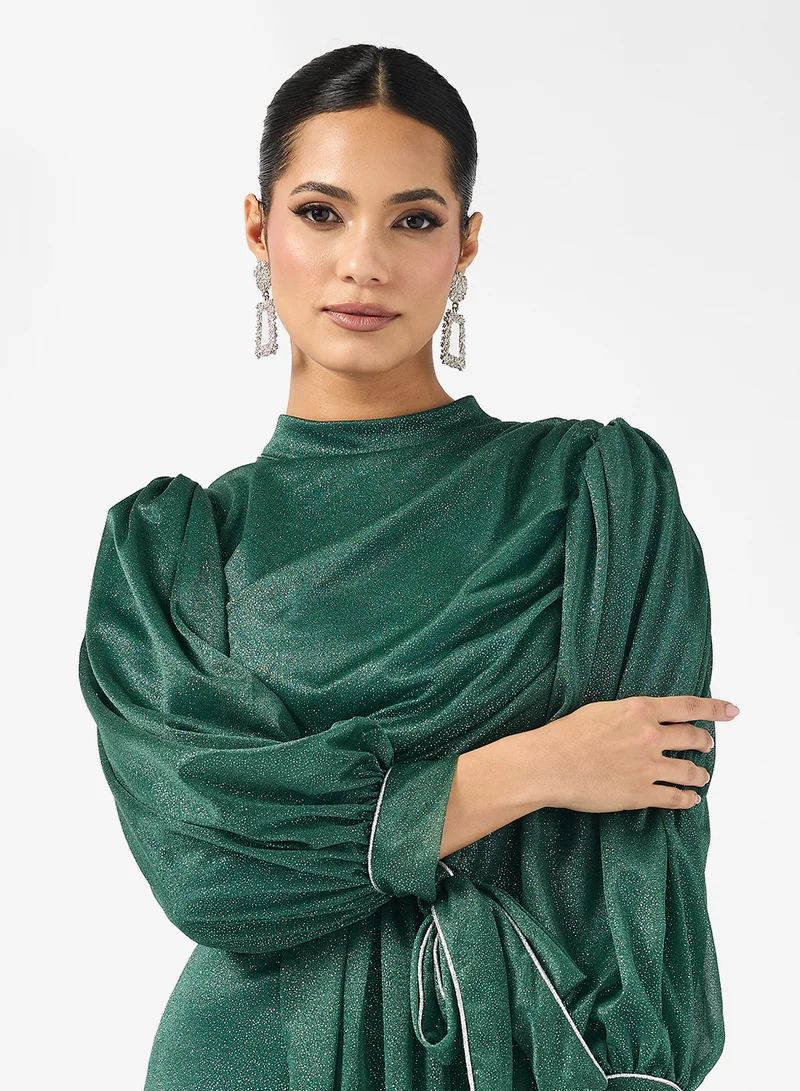 Khizana Ruched Dress With Puff Sleeves