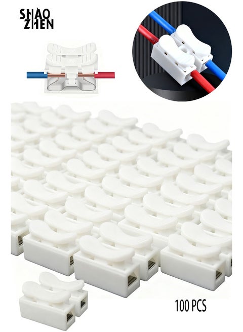 Push Quick Wire Cable Connector, 100pcs 10A 220V 2 Pin Push-in Spring Loaded Electrical Connectors for Lighting Electrical and Automotive Wiring Electricity