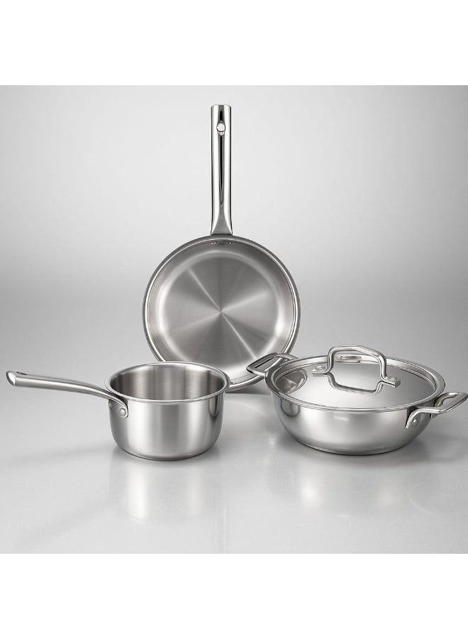 Noon East 4 piece Triply Stainless Steel Cookware Set, Kadai (24cm, 3.3l), Frypan (24cm, 2.2L) with Common Lid, Saucepan (16 cm, 1.6L) | Induction, Oven Friendly, Full Body Triple Layer : Steel, Aluminium, Steel Body - Image 3