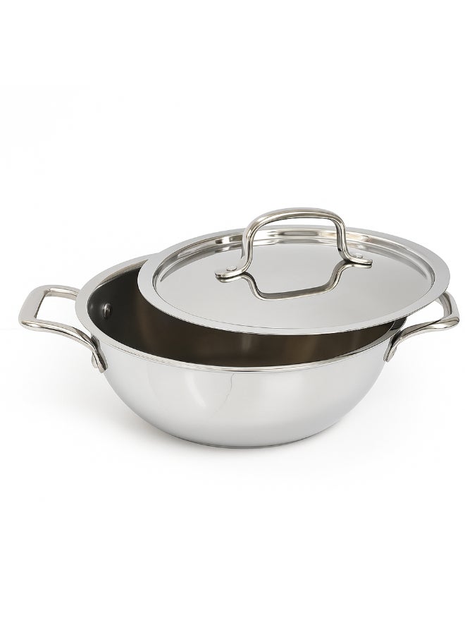 Noon East 4 piece Triply Stainless Steel Cookware Set, Kadai (24cm, 3.3l), Frypan (24cm, 2.2L) with Common Lid, Saucepan (16 cm, 1.6L) | Induction, Oven Friendly, Full Body Triple Layer : Steel, Aluminium, Steel Body - Image 4