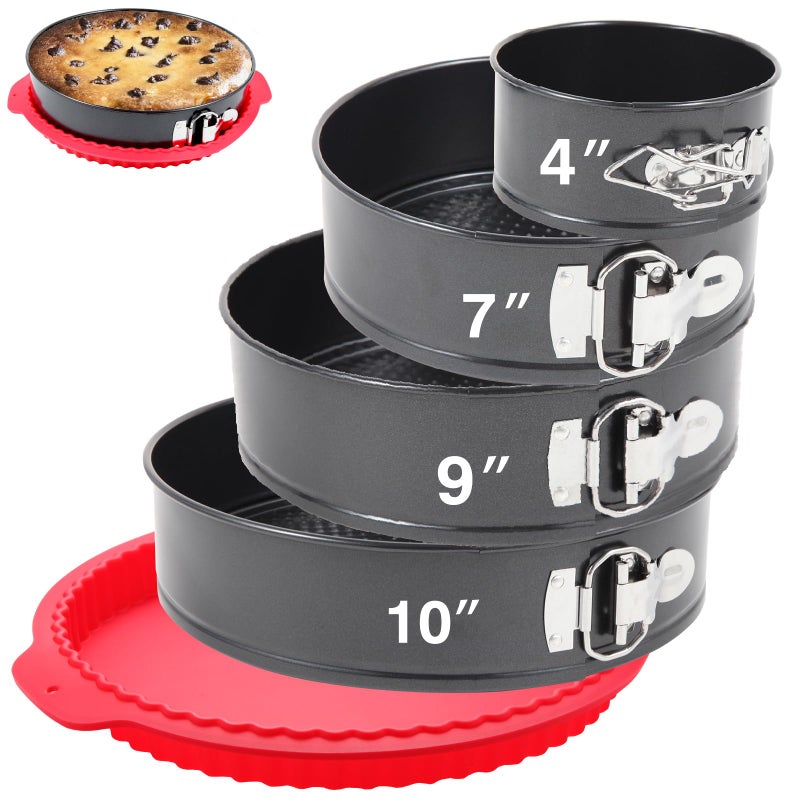 Fensiden Premium Springform Pan Set - 4, 7, 9, 10 Inches Round Cake Pan set with Removable Bottom for Baking, Nonstick Coating, with Thickened Silicone Cheesecake Pan Protector - Image 1