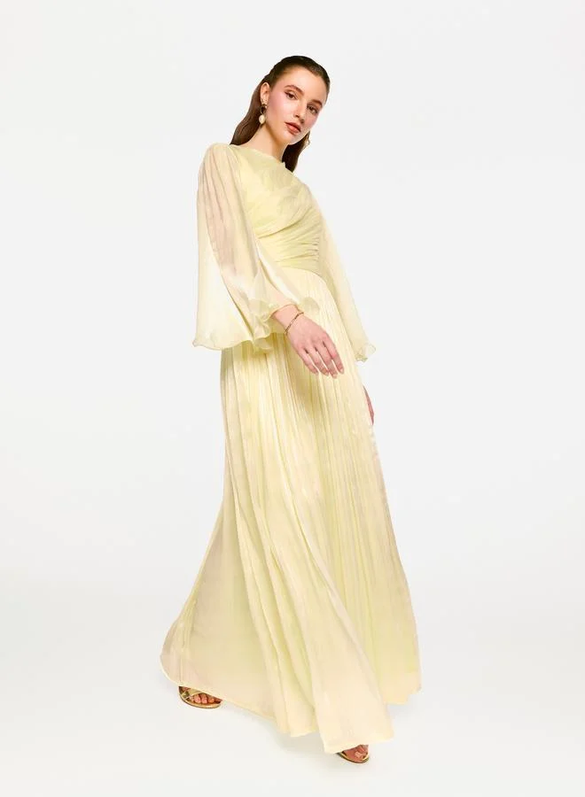 House of Moda House of Moda Sheer Cape Sleeves Shimmer Pleated Maxi Dress
