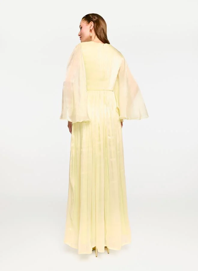 House of Moda House of Moda Sheer Cape Sleeves Shimmer Pleated Maxi Dress
