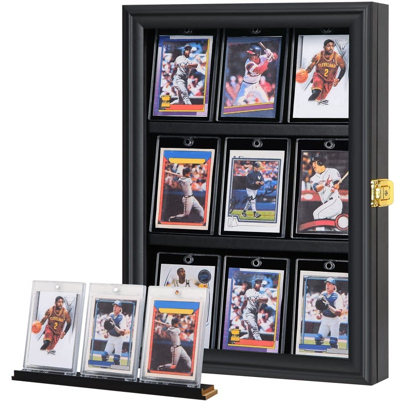 VERANI Verani Baseball Card Display Case  Sports Card Display Frame  Holds Sport Cards with UV Protection Clear View Lockable Wall Cabinet for Football Basketball Hockey Trading Card Black