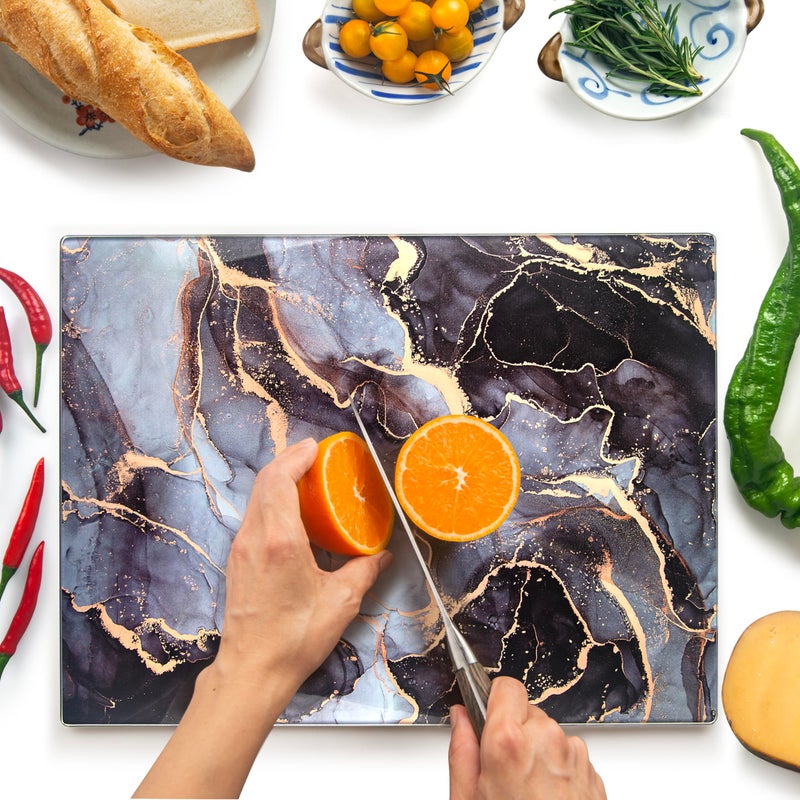 Kitchenville Glass Cutting Board 16x12 Tempered Glass Kitchen Counter Protector Durable ScratchResistant HeatProof Design 8 Grey Gold - Image 2