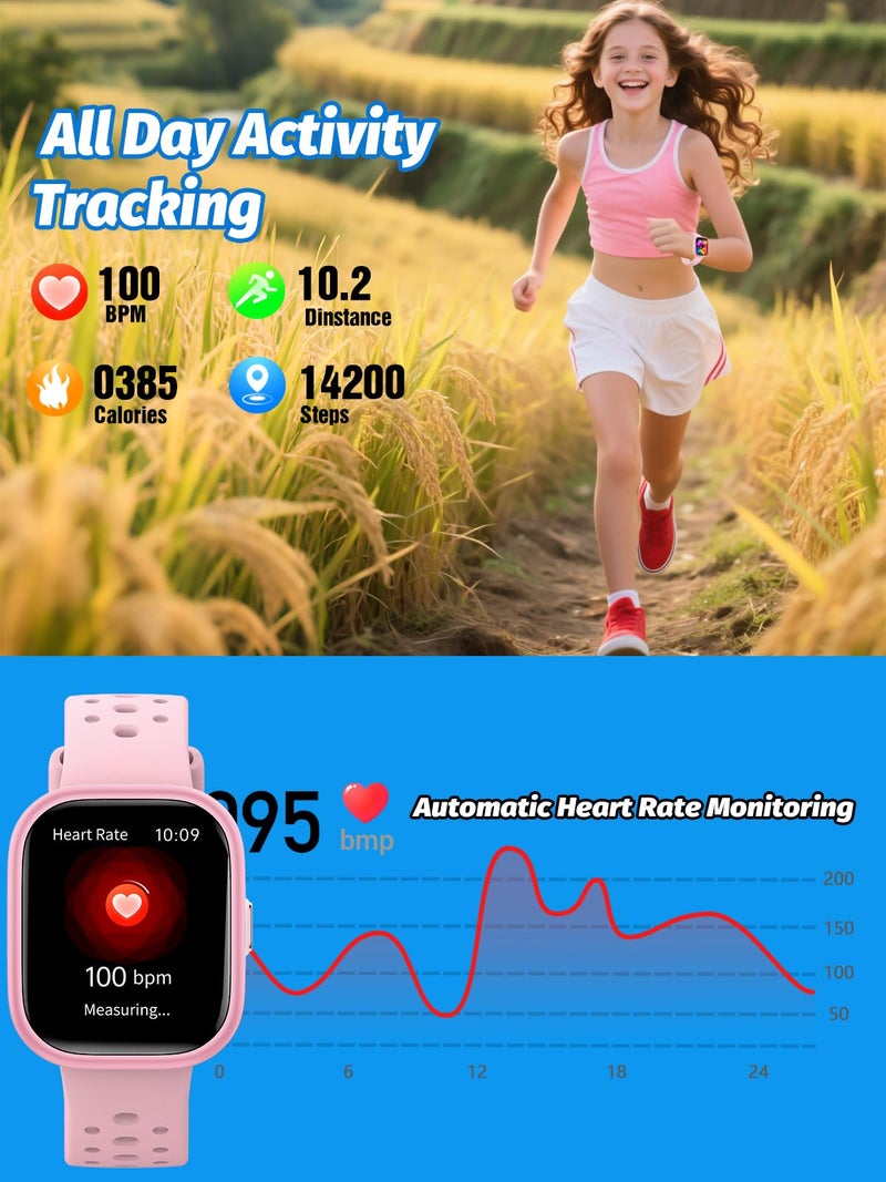 Teslahero Upgraded Kids Smart Watch Fitness Tracker, 1.85" Screen with 12 Puzzle Games, Heart Rate Sleep Monitor, Pedometer, Waterproof Activity Tracker with/without APP for Fitbit Boys Girls (Purple) - Image 4