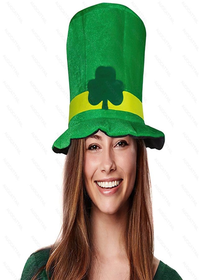 AUOCATTAIL St Patrick's Day Hats Green Velvet Shamrock Top Hat St. Patrick Party Irish Leprechaun Cosplay Costume Hats for Men Women Festival Decoration Supplies - Image 3
