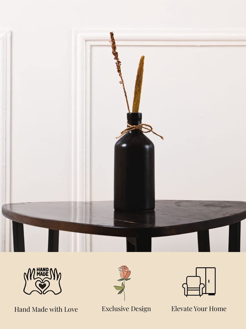 PUREZENTO Black Ceramic Bottle Vase 8 Inch - Pack of 1 | Modern Pampas Vases for Home Decor, Wedding, Dinner Table Centerpiece & Showpiece | Decorative Bottle Vase for Flowers and Pampas Grass - Image 3