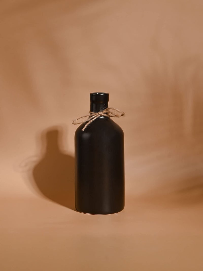 PUREZENTO Black Ceramic Bottle Vase 8 Inch - Pack of 1 | Modern Pampas Vases for Home Decor, Wedding, Dinner Table Centerpiece & Showpiece | Decorative Bottle Vase for Flowers and Pampas Grass - Image 5