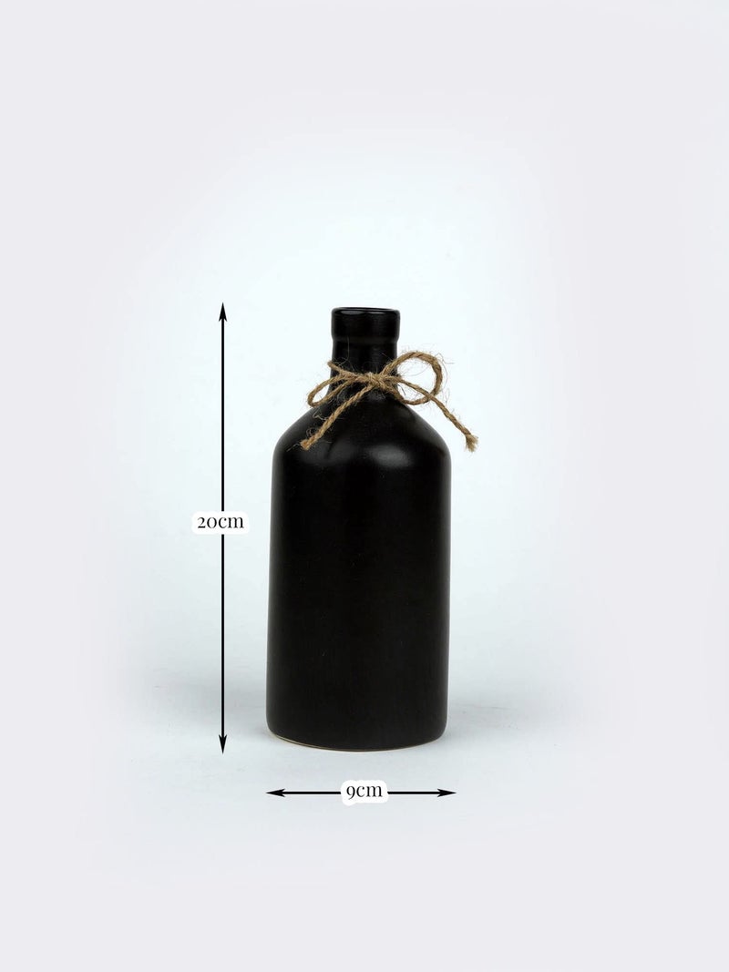 PUREZENTO Black Ceramic Bottle Vase 8 Inch - Pack of 1 | Modern Pampas Vases for Home Decor, Wedding, Dinner Table Centerpiece & Showpiece | Decorative Bottle Vase for Flowers and Pampas Grass - Image 2