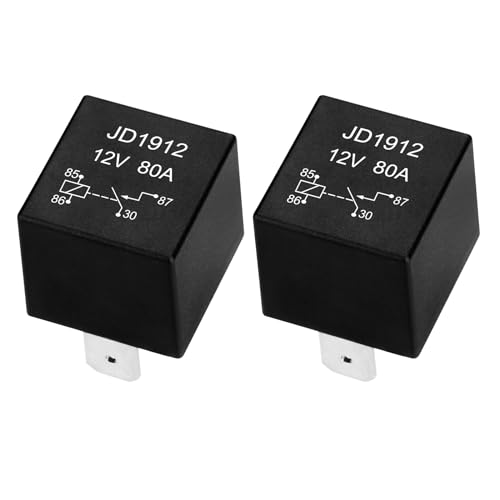 Weasch 2 Pack JD1912 Car Relay, 12V 80A, 4 Pin SPST, Automotive Switches and Starters, Waterproof Relay for Boat Tractor Truck Motorcycle (2) - Image 1