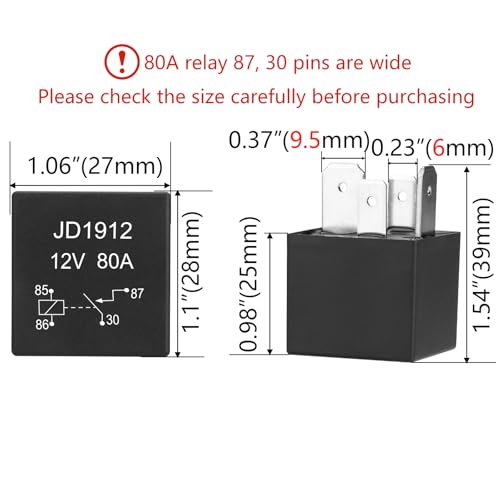 Weasch 2 Pack JD1912 Car Relay, 12V 80A, 4 Pin SPST, Automotive Switches and Starters, Waterproof Relay for Boat Tractor Truck Motorcycle (2) - Image 3